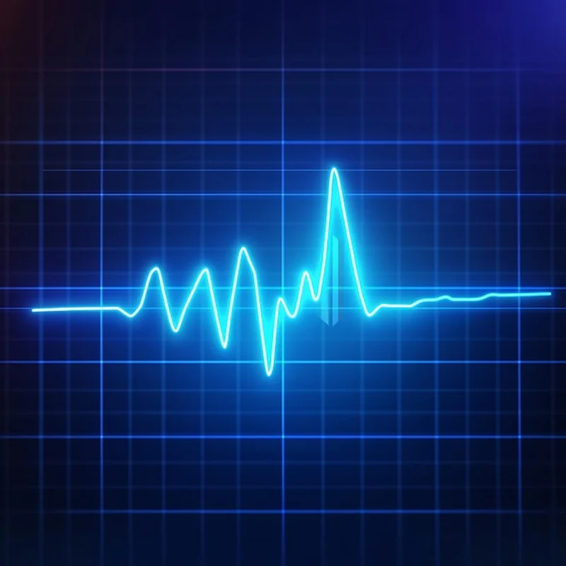 Cyfrowy wykres tętna w kolorze czerwonym na niebieskim tle